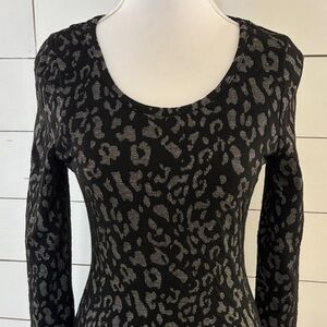 Material Girl Black and Gold Leopard Print Long Sleeve Dress